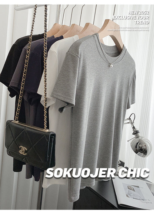 Blusa Ajustada de Modal para Mujer - Manga Corta Elástica Cuello Redondo - Image 19