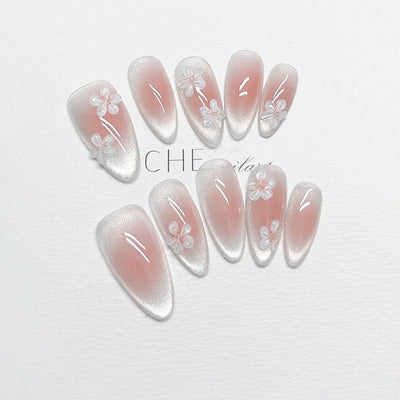Adhesivos de Uñas Estilo Chino Floral - Acabado Blanco Almendra