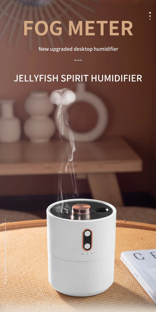 White cylindrical desktop humidifier with rose gold accents, black top, and front control buttons. - Image 9