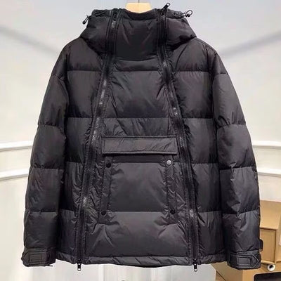 Chaqueta Acolchada para Hombre con Capucha y Cierre Diagonal - Abrigo de Invierno para Parejas - Image 4