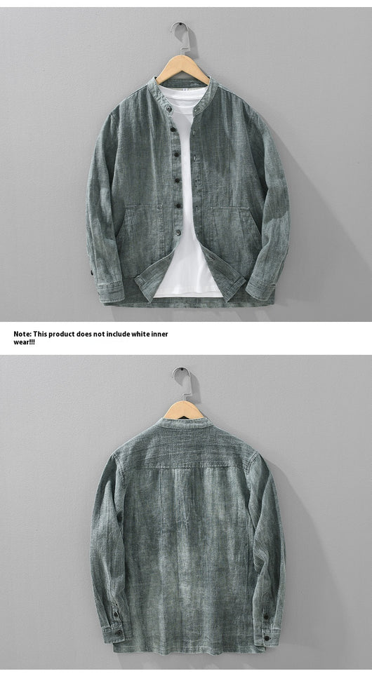 Camisa Retro de Lino con Cuello Mao para Hombre - Diseño Clásico Casual - Image 18