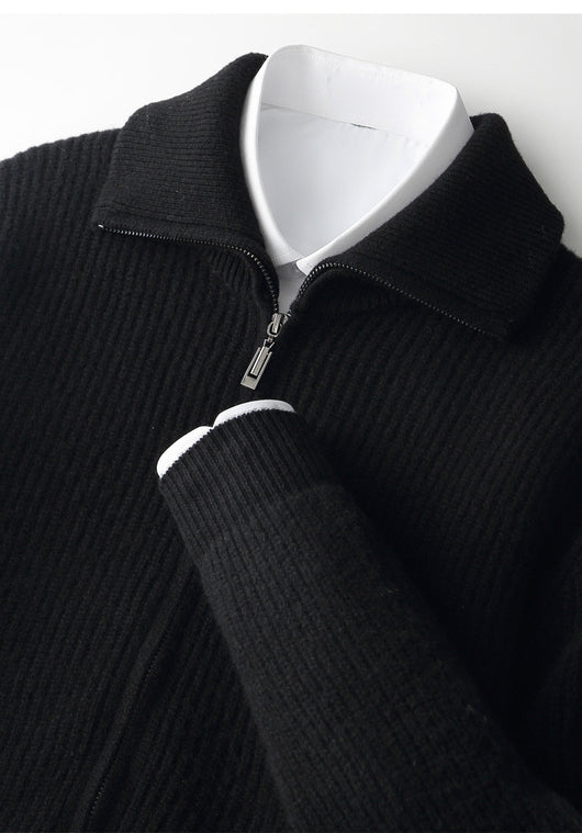 Cardigan de Lana Pura con Cierre para Hombre - Abrigo Solapa Otoño Invierno - Image 14