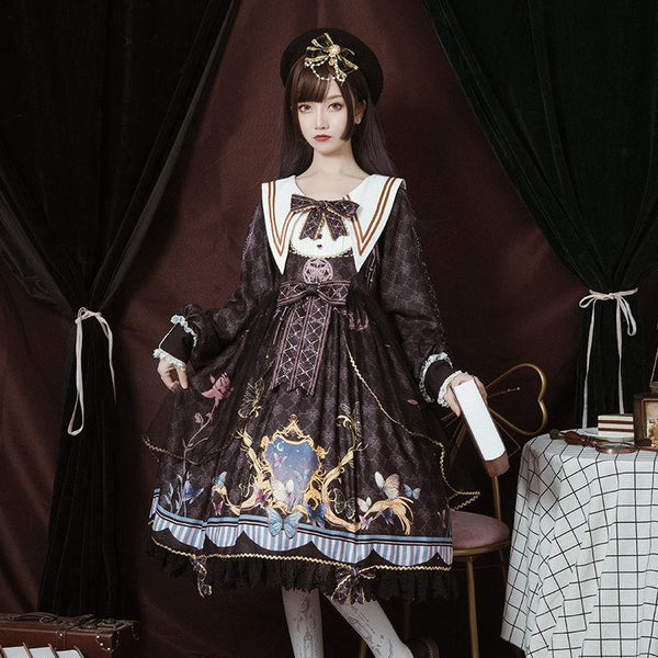 Vestido Lolita Victoriano Elegante con Detalles de Mariposa