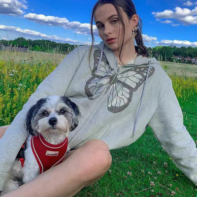 Sudadera con Capucha Estampado Mariposas Manga Larga para Mujer - Casual Otoño Invierno - Image 5