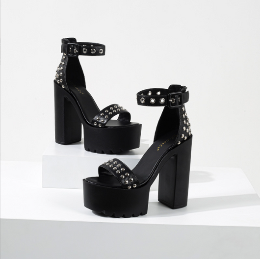 Sandalias Plataforma Tacón Alto Mujer Verano Remaches Talla Grande - Image 14