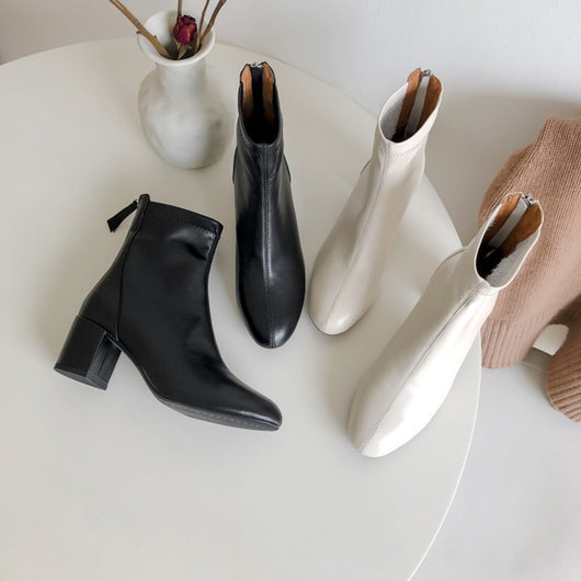 Botas Cortas de Cuero con Cierre Trasero y Tacón Robusto para Mujer - Image 7