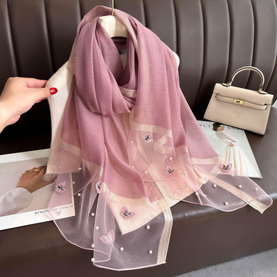 Pañuelo de Seda con Mariposas Beige para Otoño-Invierno - Image 26