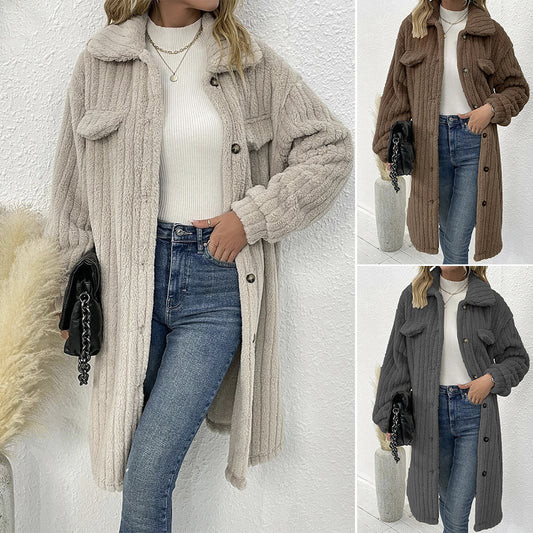 Abrigo de Lana para Mujer con Solapa Suave y Mangas Largas