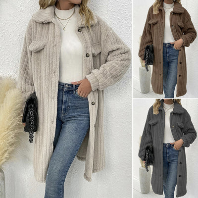 Abrigo de Lana para Mujer con Solapa Suave y Mangas Largas