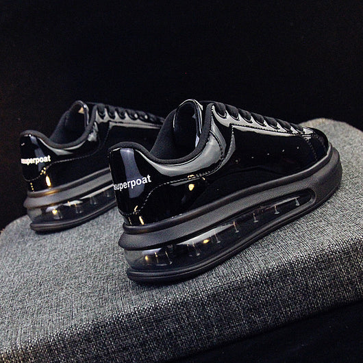 Zapatos Deportivos Blancos Brillantes de Cuero Patentado para Hombre - Modelo Pareja Coreano Versátil - Image 6