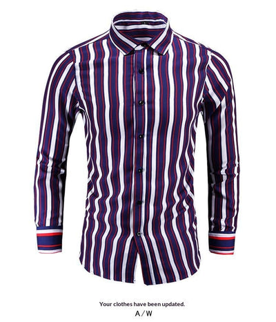 Camisa Manga Larga a Rayas Estilo Coreano para Hombres Jóvenes - Image 13