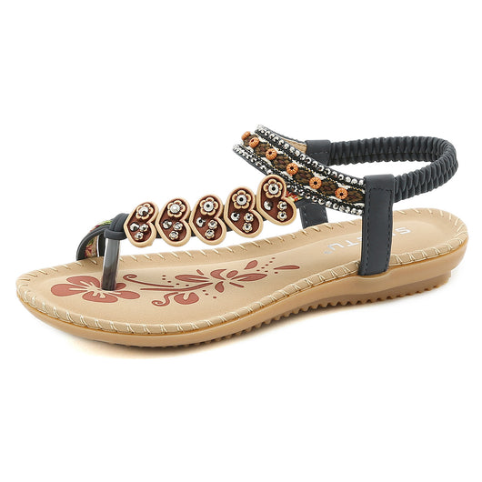 Sandalias Planas Retro con Cristales para Tallas Grandes - Chanclas de Playa