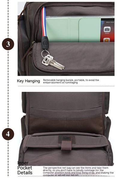 Mochila de Viaje en Cuero Crazy Horse Retro 17 Pulgadas - Backpack de Cuero Premium para Hombre - Image 11