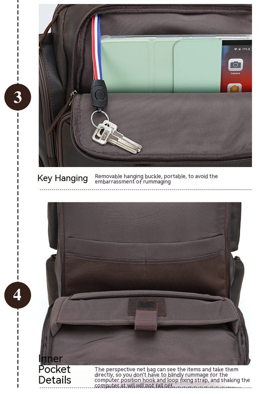 Mochila de Viaje en Cuero Crazy Horse Retro 17 Pulgadas - Backpack de Cuero Premium para Hombre - Image 11