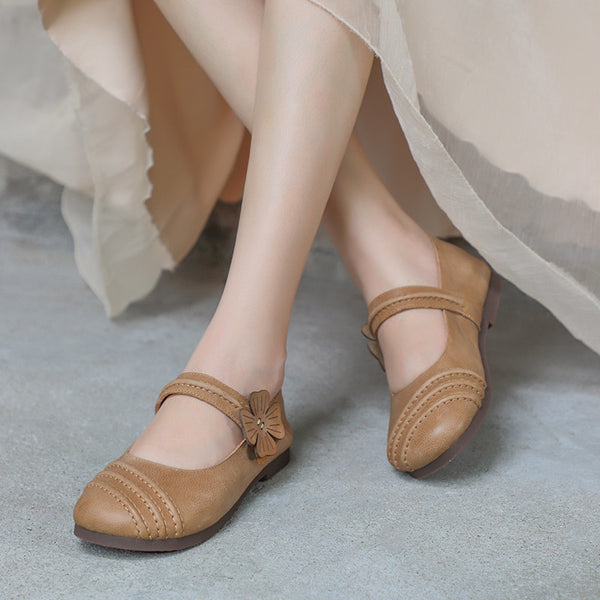 Zapatos de Cuero Casuales Retro Literarios con Boca Baja para Mujer