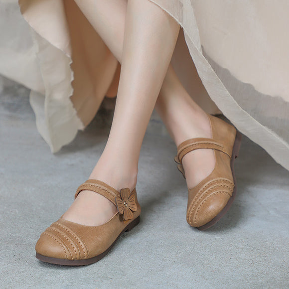 Zapatos de Cuero Casuales Retro Literarios con Boca Baja para Mujer