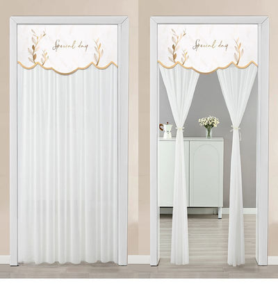 Double-layer blackout doorway curtain with a light blue top featuring a cartoon bear and "LUCK DAY!" text. - Image 57