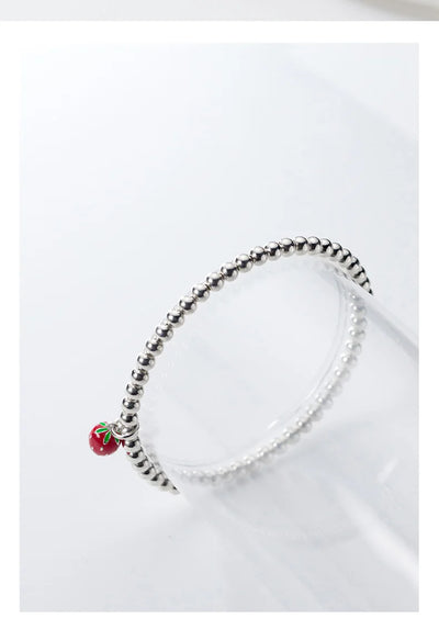 Pulsera de Plata S925 con Dije de Fresa Lacado Estilo Coreano - Image 10