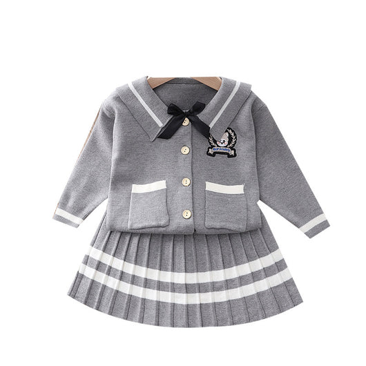 Conjunto de Dos Piezas: Cardigan Bordado de Manga Larga y Falda Plisada - Image 5
