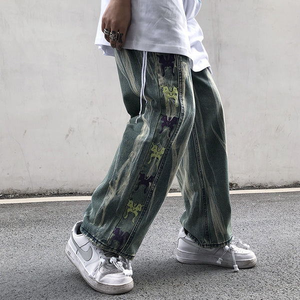 Pantalones Jeans Rectos Anchos con Lavado Relajado para Hombre