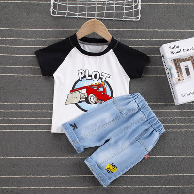 Conjunto Casual Infantil Western Cartoon Hombro Caído Manga Corta - Image 2