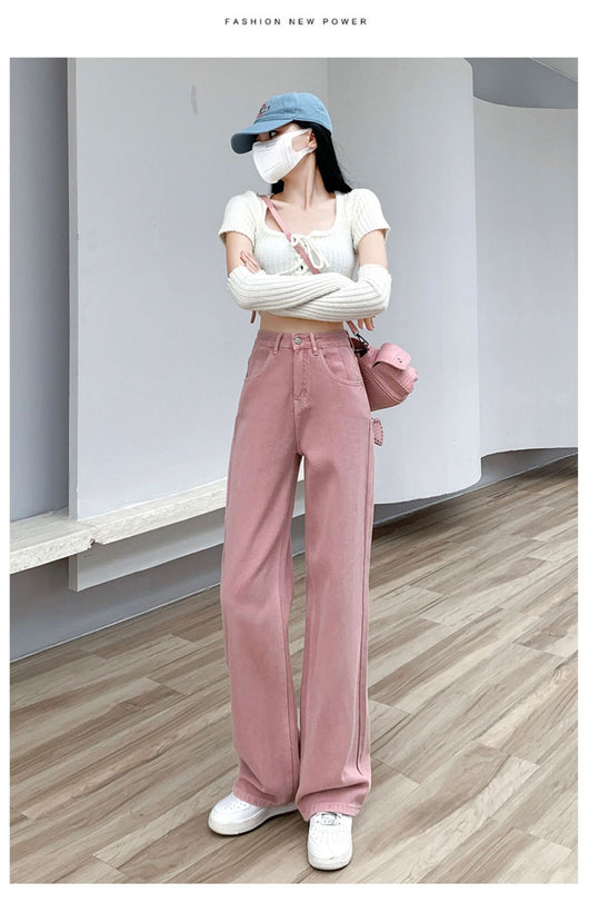 Pantalón Denim Rosa Palo Talle Alto Efecto Esbeltecedor Pierna Ancha Recta - Image 15