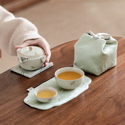 Juego de Té Portátil Bambú Pintado a Mano - Tetera y Taza Todo en Uno - Image 4