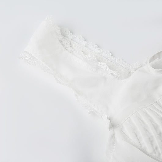 Blusa Encaje Blanca Ajustada Estilo Europeo y Americano para Niñas - Image 15