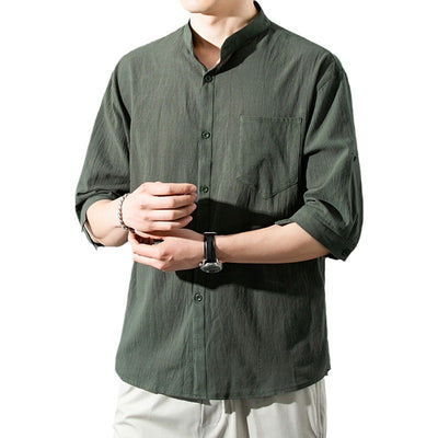 Camisa Hombre Manga Corta Algodón y Lino - Corte Suelto Moderno Talla Grande - Image 4