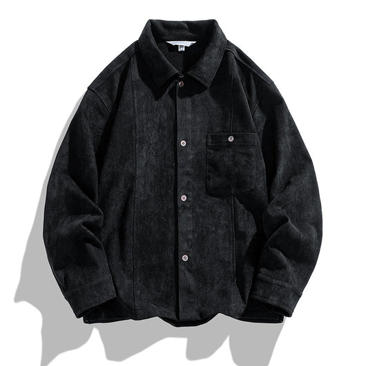 Camisa Retro Americana de Terciopelo Liso para Hombre - Manga Larga Pareja - Image 6
