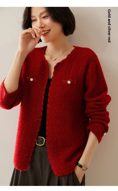 Cardigan de Cachemira Estilo Chanel - Tejido Suelto Cuello Redondo Manga Larga - Image 16