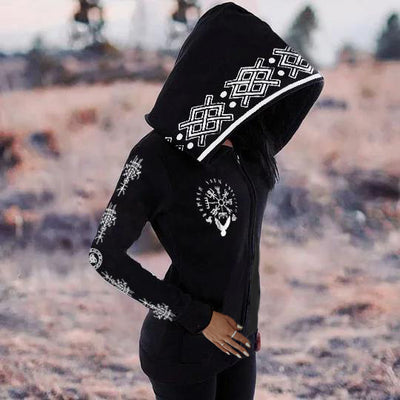 Sudadera Retro Estampada Suelta con Cierre para Mujer - Image 3