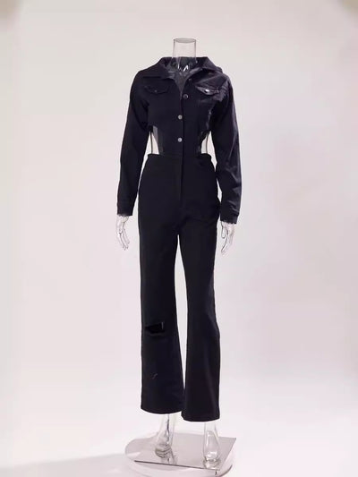 Jumpsuit Denim Casual con Diseño Hueco y Cintura Elástica - Image 8
