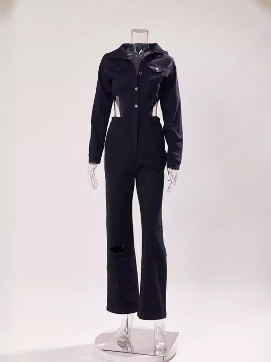 Jumpsuit Denim Casual con Diseño Hueco y Cintura Elástica - Image 8
