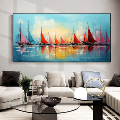 Cuadro Óleo Pintado a Mano - Arte Abstracto Contemporáneo Navegación Marina - Image 3