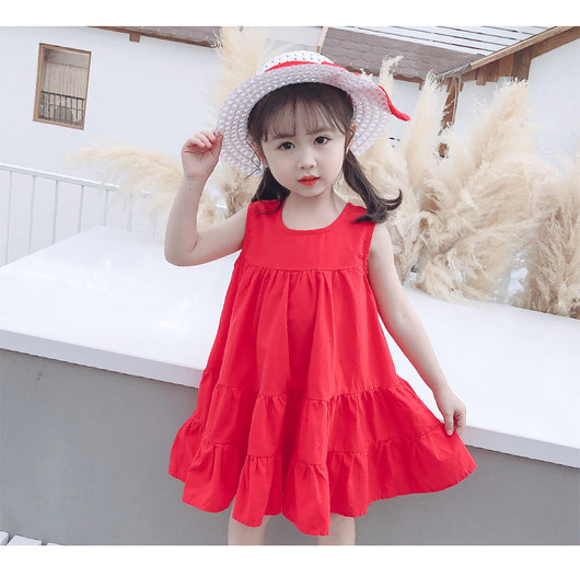 Vestido Infantil Sin Mangas Cuello Redondo - Colores Sólidos Verano - Image 4