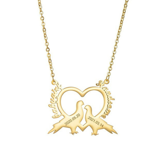 Collar de Pareja en Acero Inoxidable Europeo - Diseño Personalizado de Aves del Amor