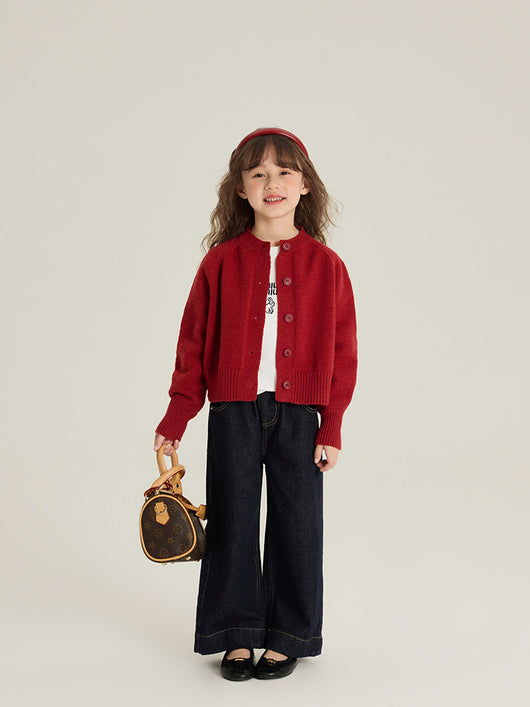 Cardigan Tejido Rojo Estilo Coreano para Niña - Image 10