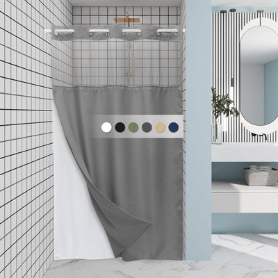 Cortina de Baño Doble Capa con Hebilla Grande - Diseño Liso y Moderno - Image 42