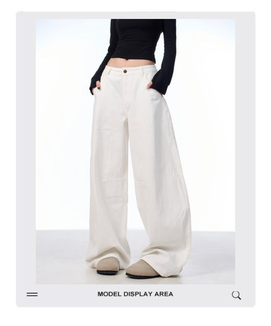 Pantalón Blanco Ancho de Pierna Recta Casual y Suelto - Image 10