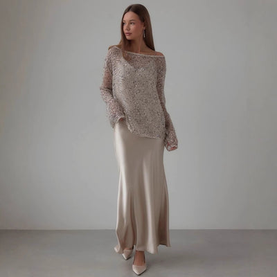 Blusa Suéter Holgada con Lentejuelas y Detalles Calados - Image 2