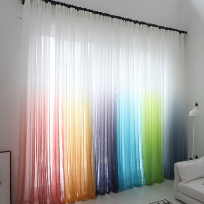 Green and white gradient sheer curtains made of polyester fiber, offering half shading for a modern room. - Image 21