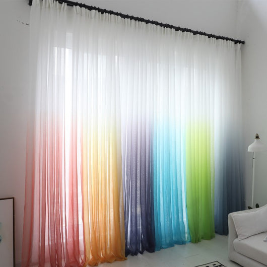Green and white gradient sheer curtains made of polyester fiber, offering half shading for a modern room. - Image 21
