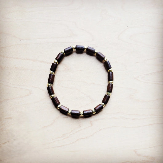 **Wood with gold accent beaded bracelet 807ss