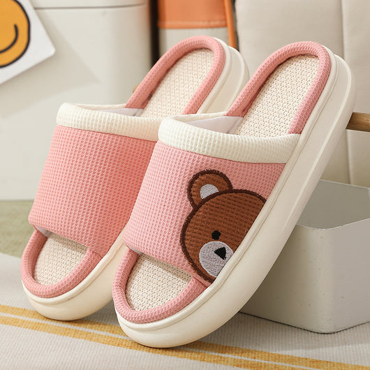 Pantuflas de Lino con Oso Adorable para Mujer - Cómodas, Antideslizantes y Transpirables - Image 6