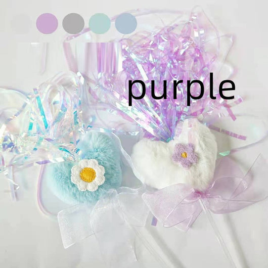 Plush heart cat wand toy with iridescent purple tassel and bow, alongside a blue heart variant. - Image 6