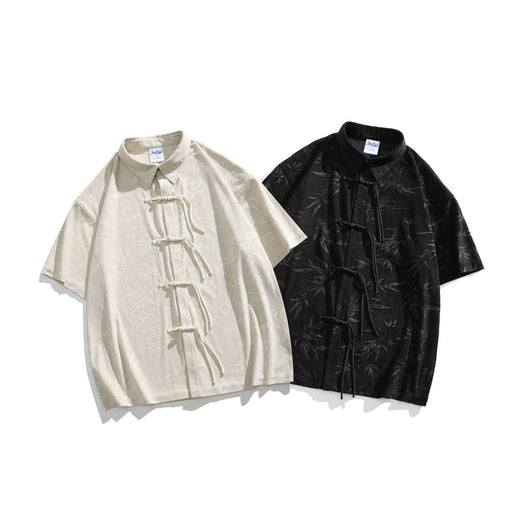 Camisa Retro Bambú Estilo Chino con Patrón Oscuro de Manga Corta para Hombre - Image 4