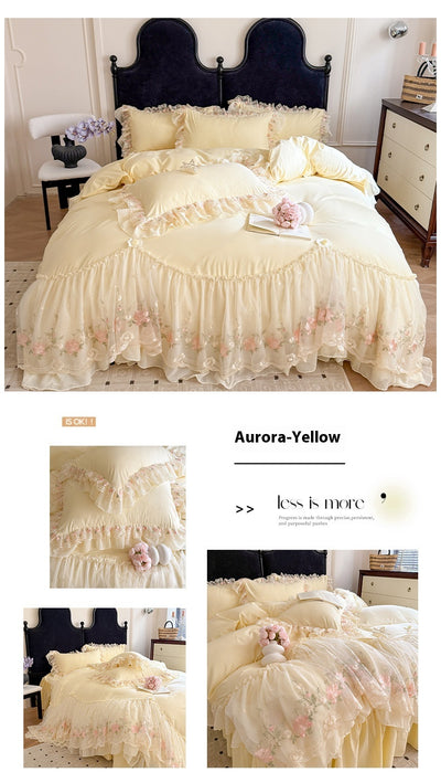 Juego de Cama Cuatro Piezas con Encaje Bordado en Algodón Chiffon - Image 30