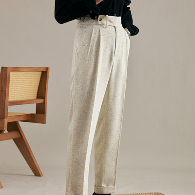 Pantalones de Lino con Pinzas Dobles y Pierna Recta para Hombre - Image 3