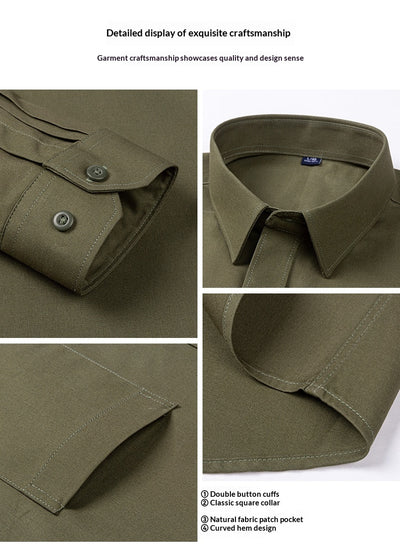 Camisa de Algodón Manga Larga Khaki para Hombre - Primavera - Image 18